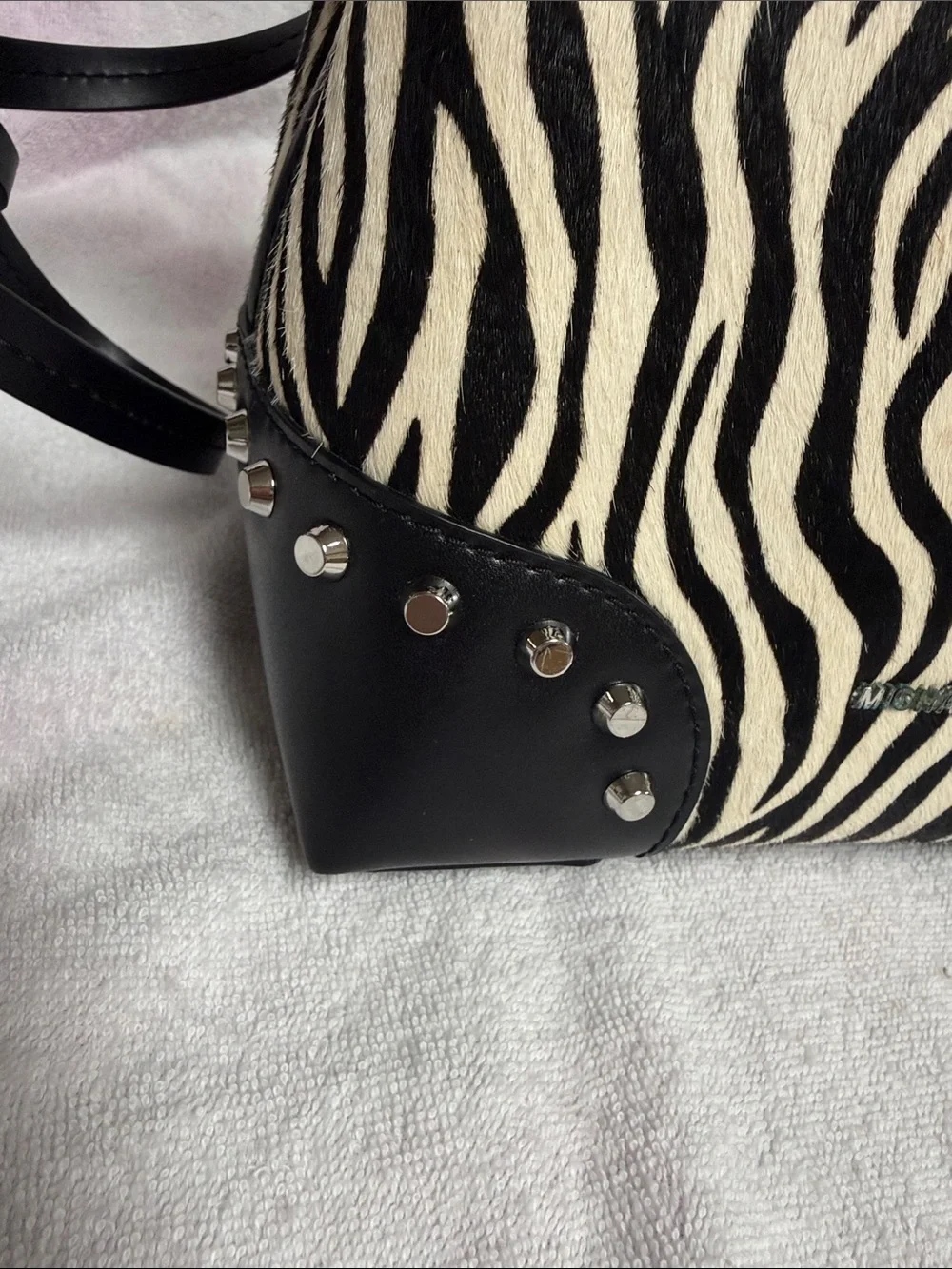 Michael Kors Black & White Zebra-Print Drawstring Crossbody - Picture 2 of 9